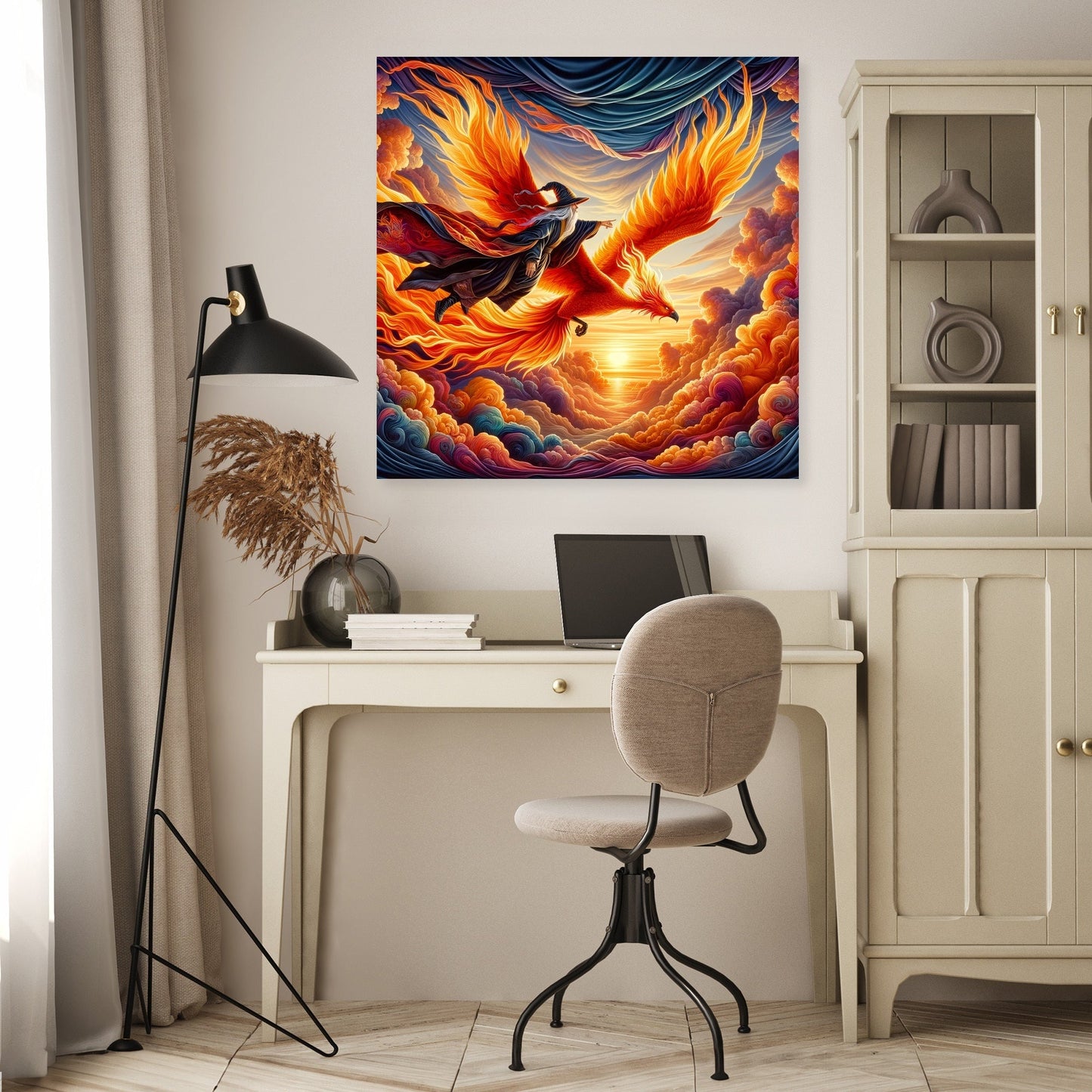Sunset Soar Phoenix and Wizard Canvas