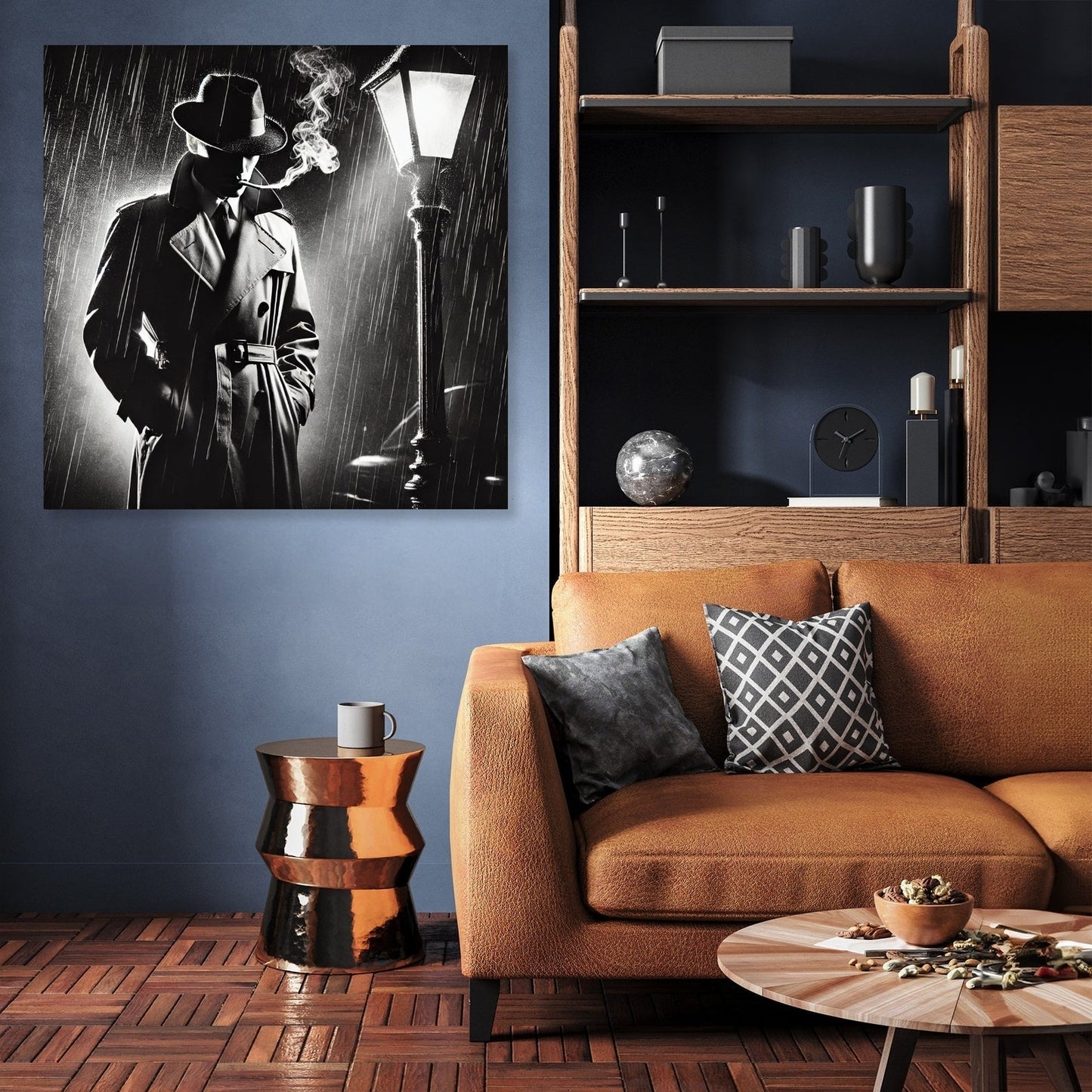 Noir Detective Rain Canvas