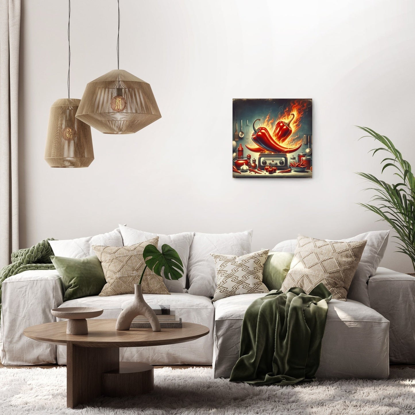 Retro Fire Chillies Kitchen Art Canvas