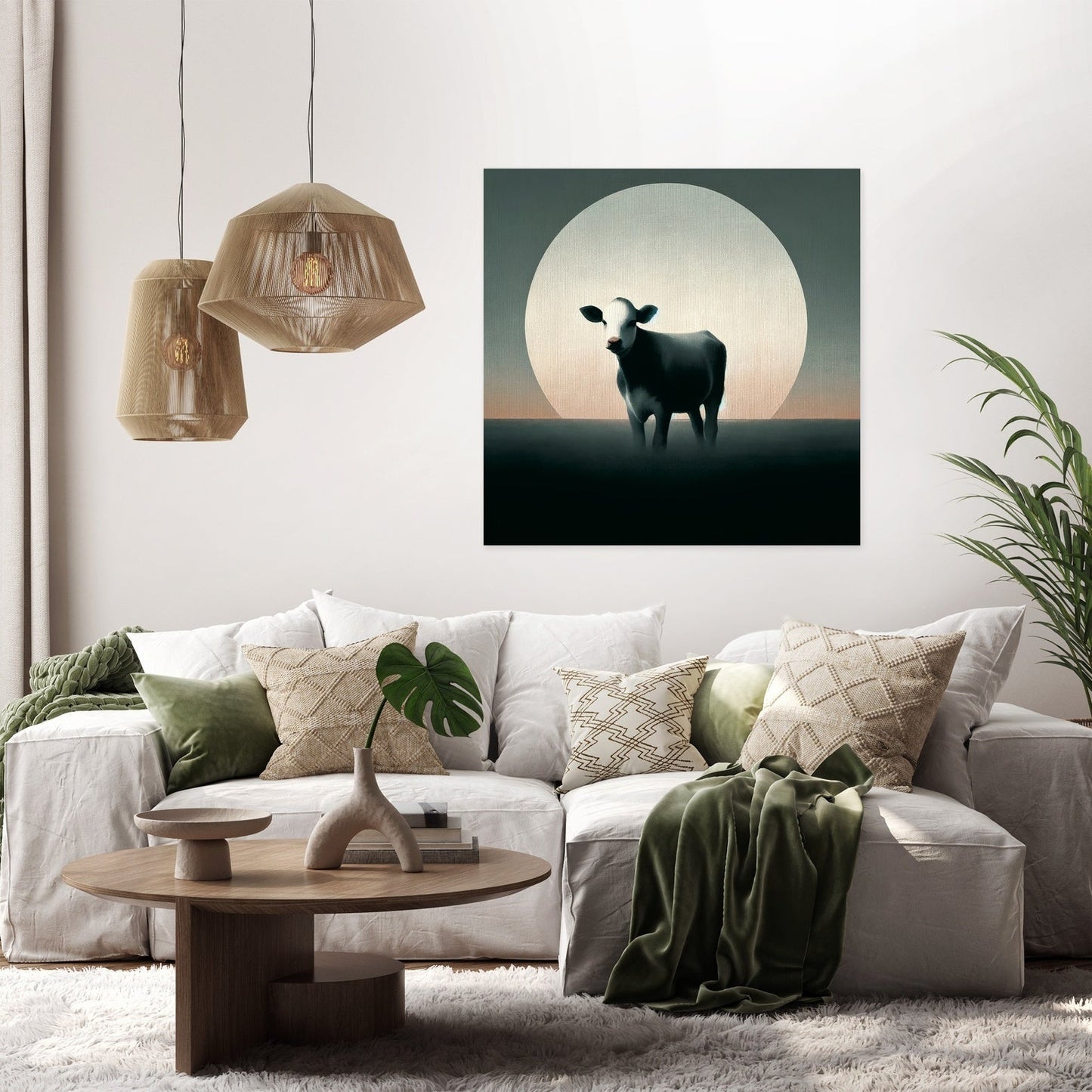 Minimalist Dusk Cow Canvas