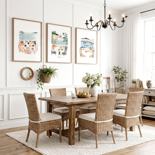 Beach Art Coastal Mediterranean Dining Watercolour Wall Art Prints | "La Dolce Vita" | Set of 3