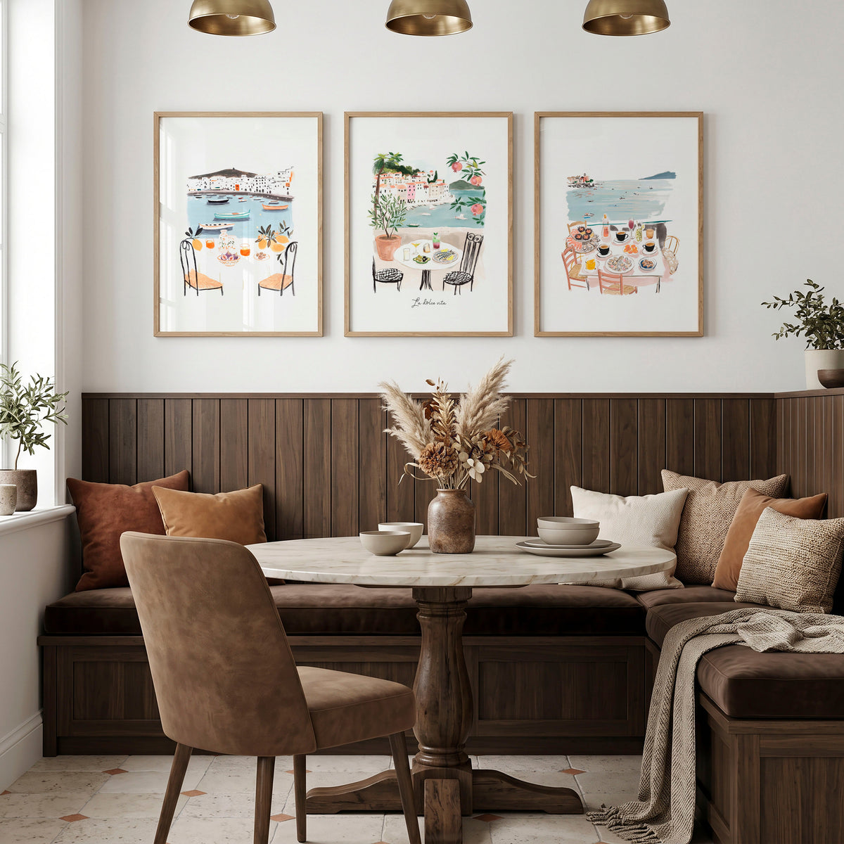 Beach Art Coastal Mediterranean Dining Watercolour Wall Art Prints | "La Dolce Vita" | Set of 3