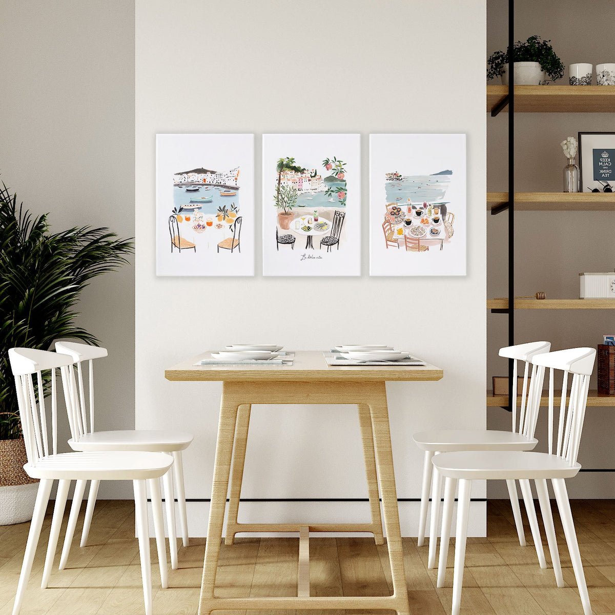Beach Art Coastal Mediterranean Dining Watercolour Wall Art Prints | "La Dolce Vita" | Set of 3
