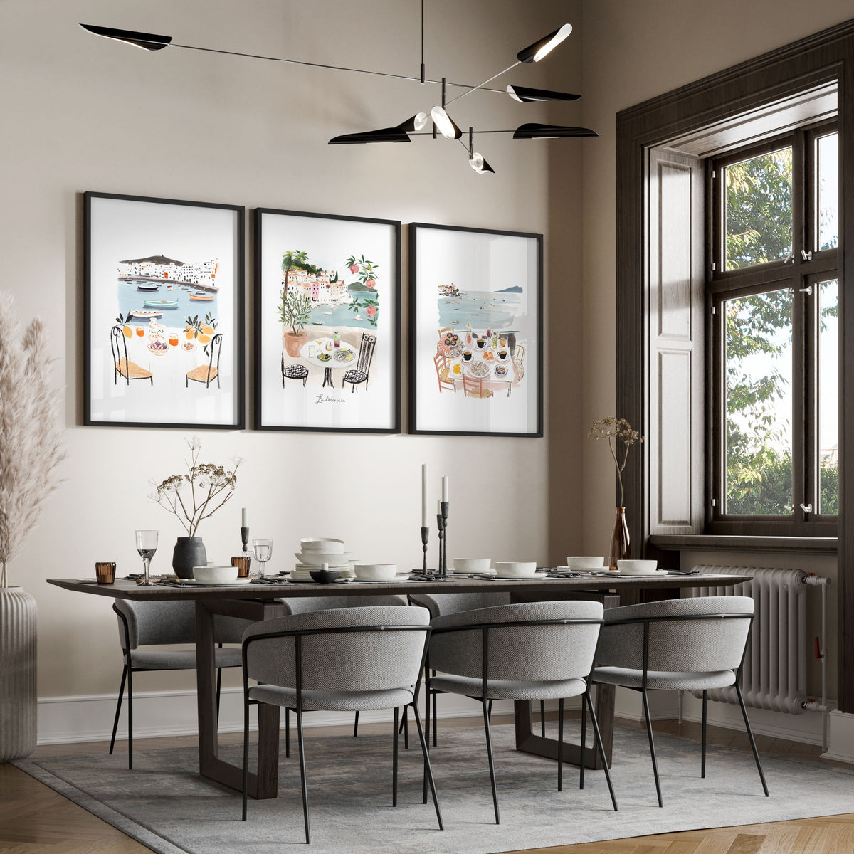 Beach Art Coastal Mediterranean Dining Watercolour Wall Art Prints | "La Dolce Vita" | Set of 3