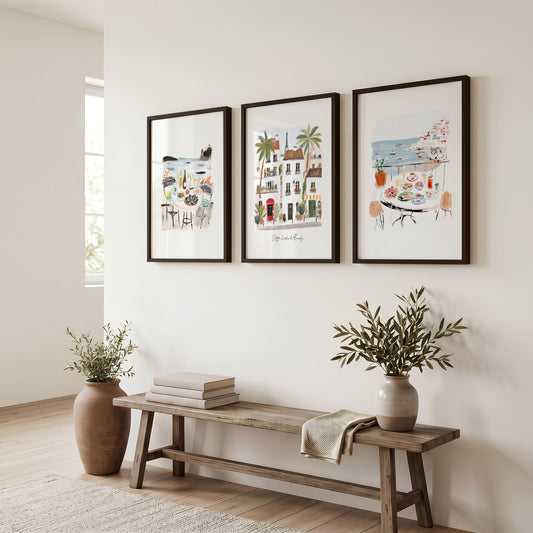 Beach Painting Amalfi Coast Watercolour "Sotto il sole d'Amalfi" Mediterranean Wall Art Prints | Set of 3