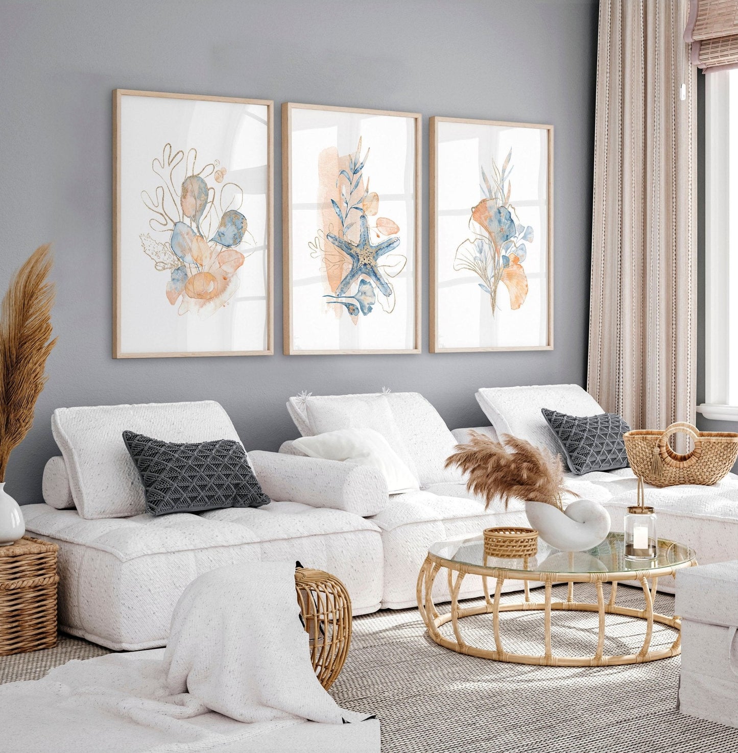 Beach theme decor wall art | Set of 3 wall art prints