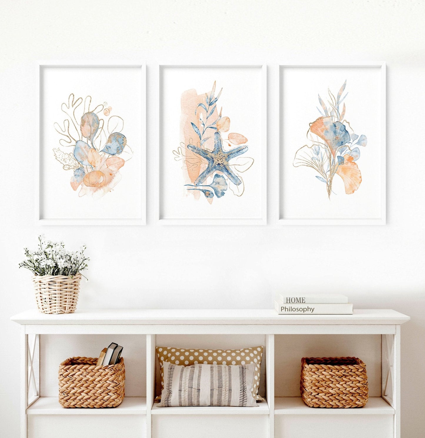 Beach theme decor wall art | Set of 3 wall art prints