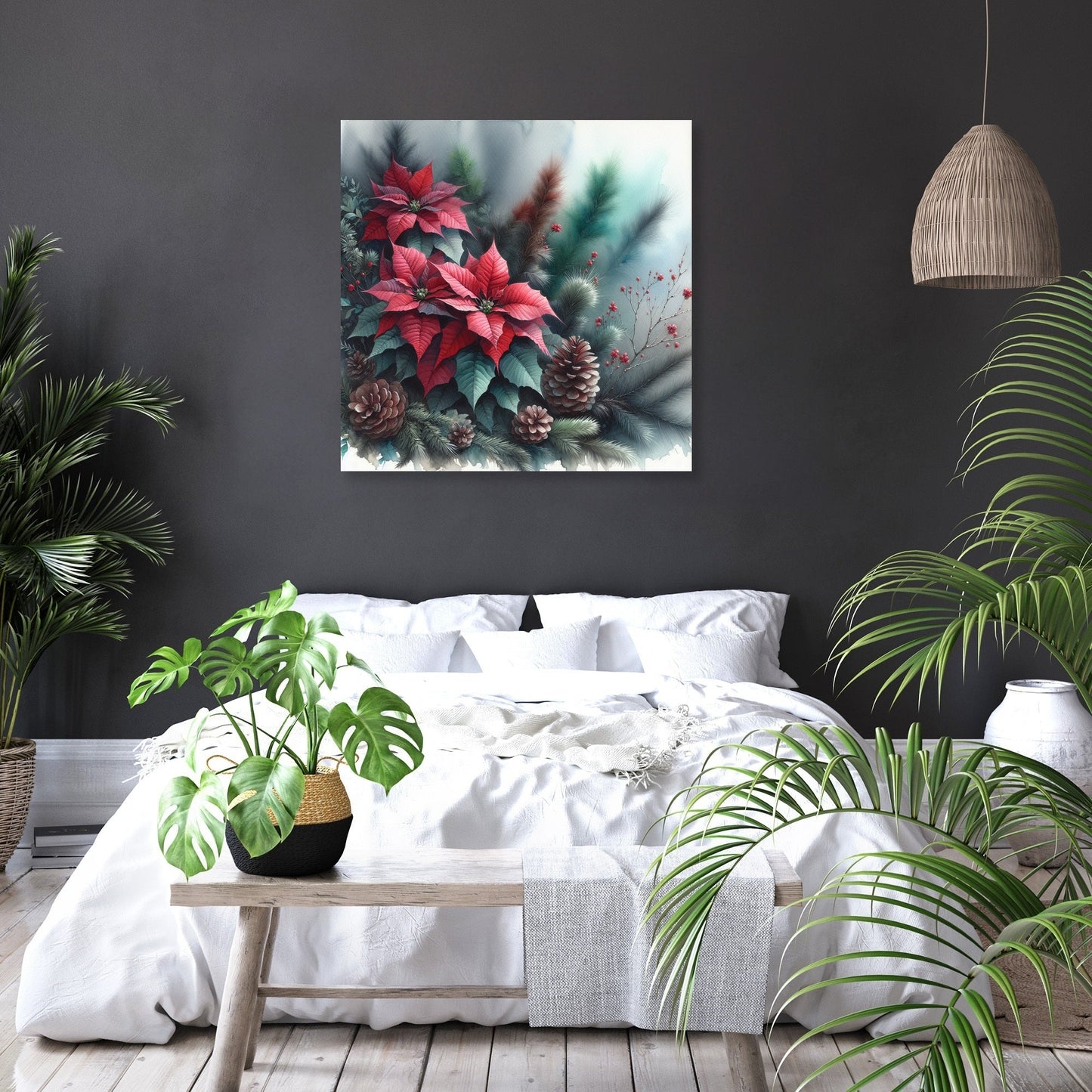 Velvety Poinsettia Winter Canvas