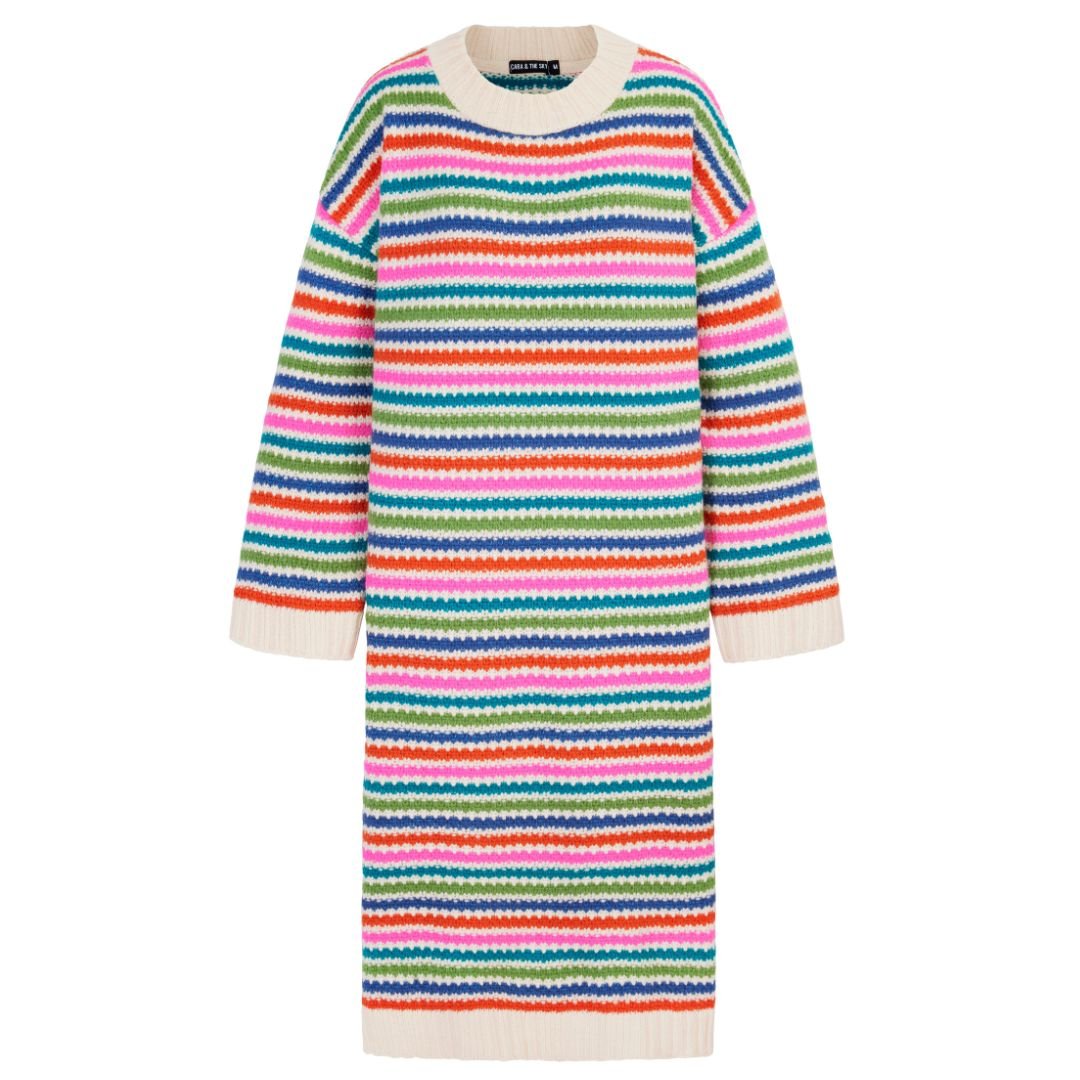 Becca Rainbow Stripe Knitted Midi Dress - Rainbow