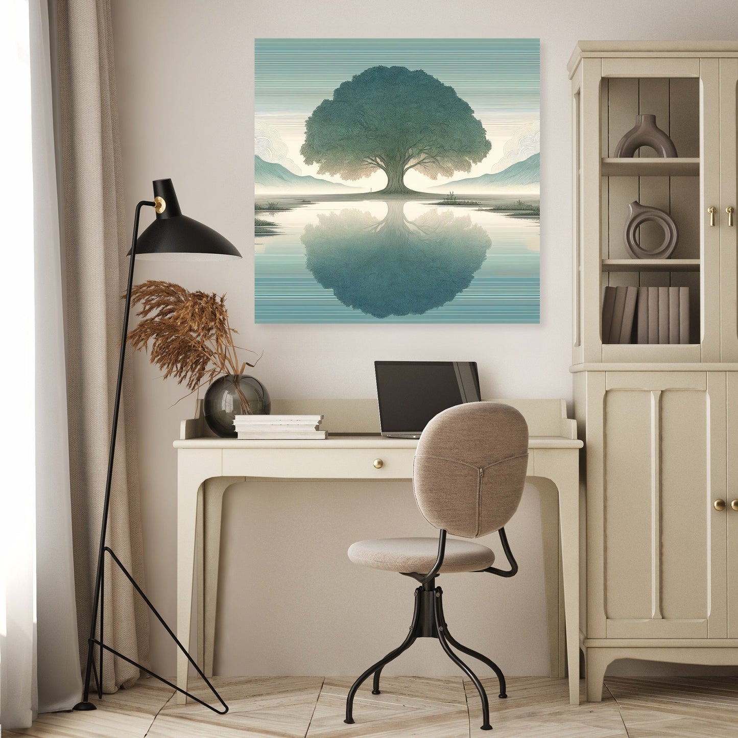 The Lonely Tree on a Misty Morning Canvas