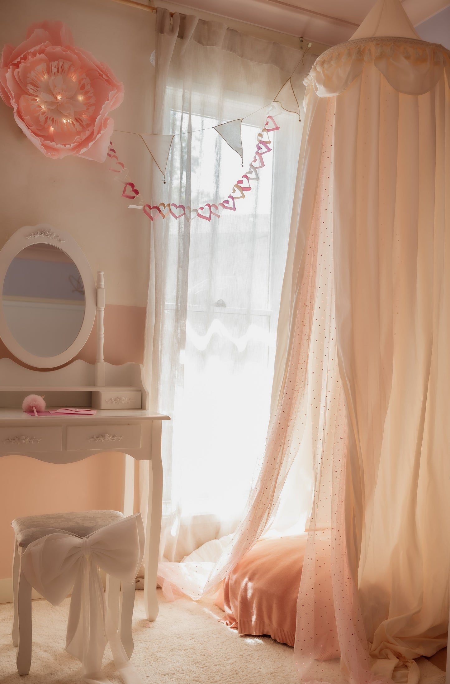 MINICAMP Kids Bed Canopy with Tulle & Tassels in Cream