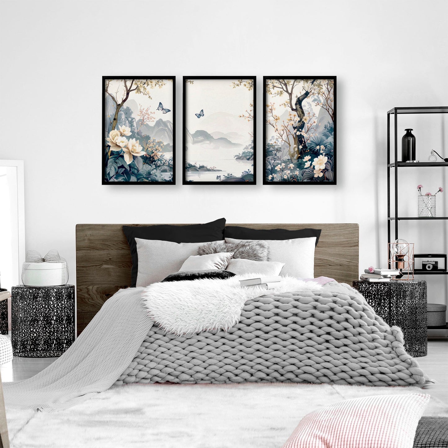 Bedroom Wall Ideas Pictures | Set of 3 Chinoiserie Wall art Prints