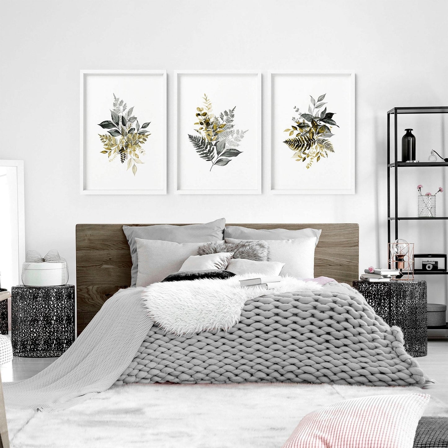 Grey paintings for bedroom | set of 3 wall art prints