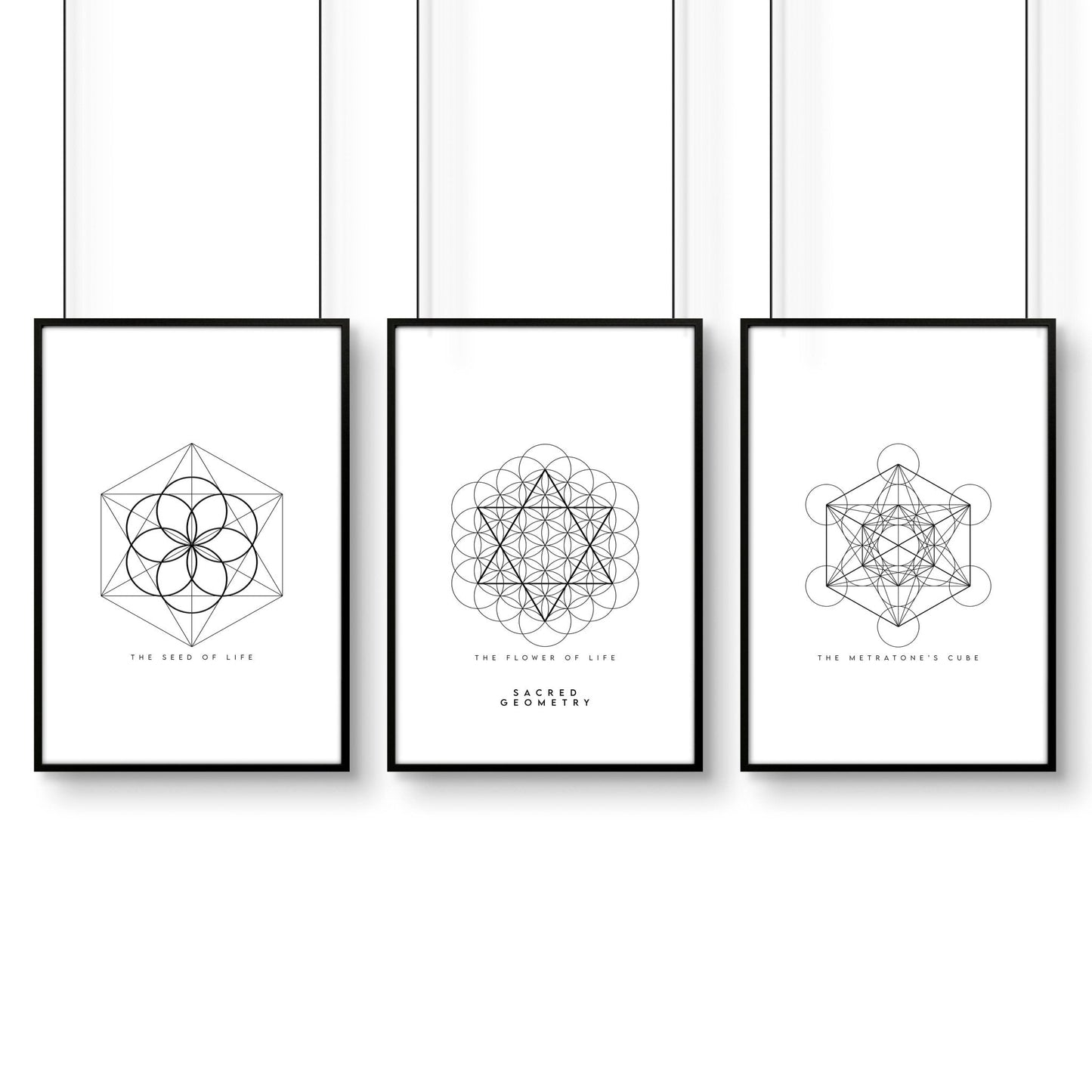 Bedrooms Black And White | Set of 3 Sacred Geometry Wall art Prints