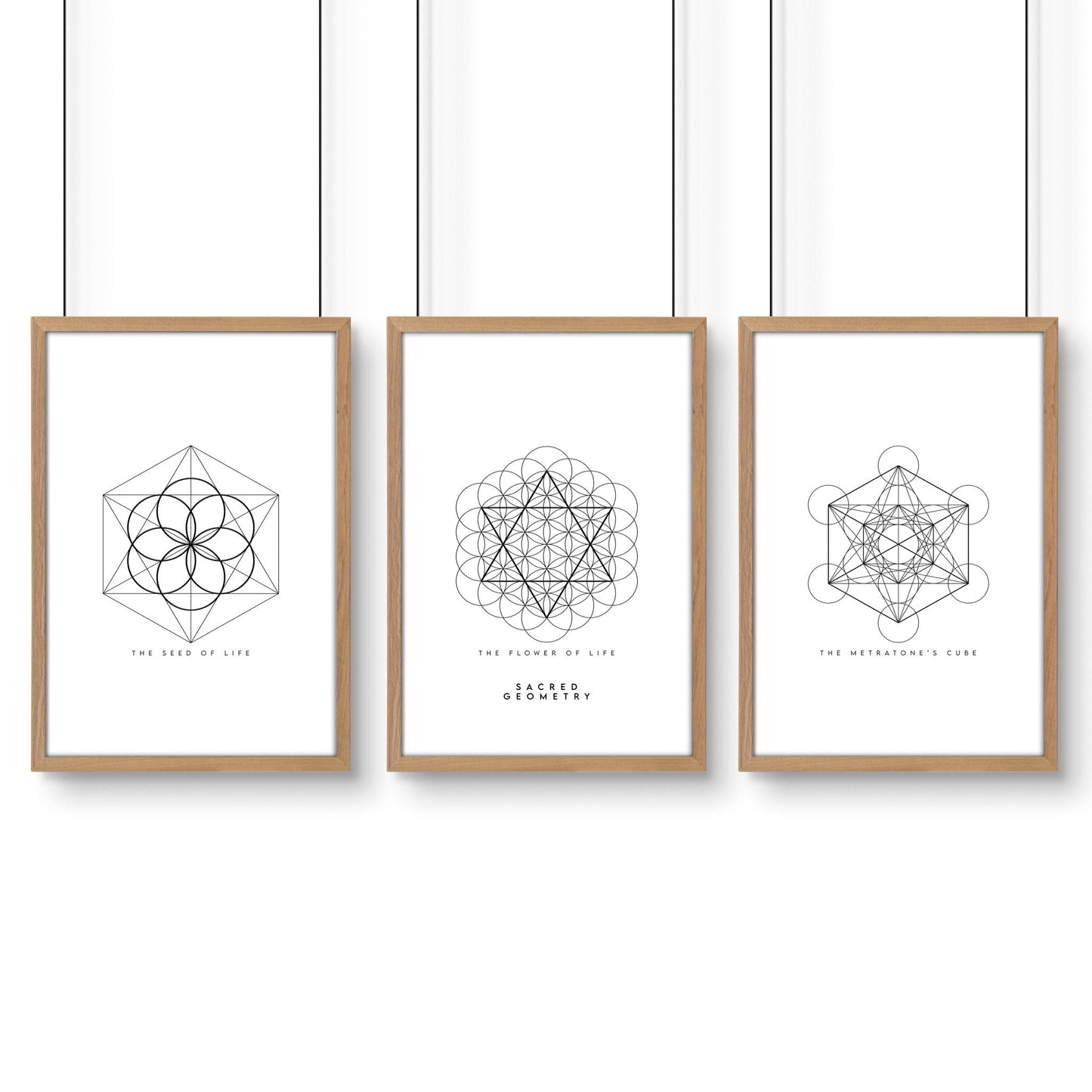 Bedrooms Black And White | Set of 3 Sacred Geometry Wall art Prints