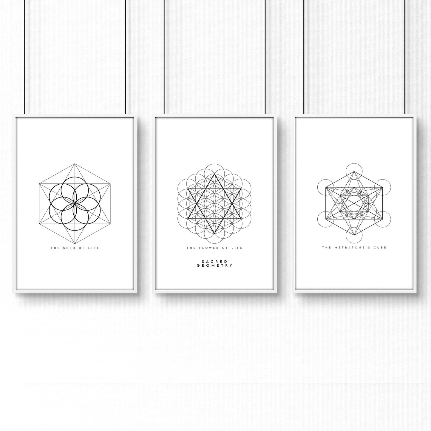 Bedrooms Black And White | Set of 3 Sacred Geometry Wall art Prints