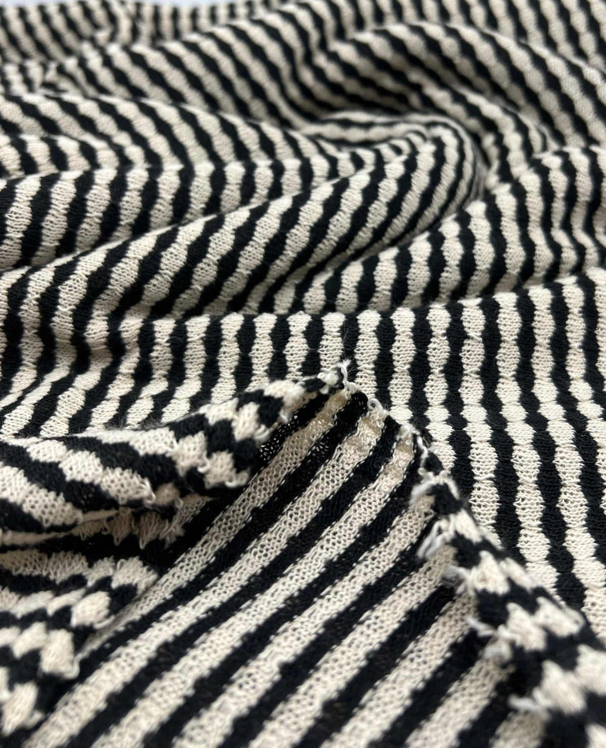Beige Black Stripe Knitted 2 Way Stretch Fabric