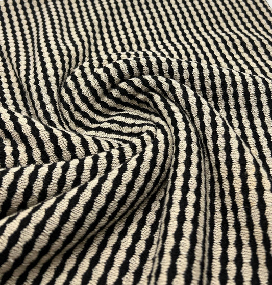 Beige Black Stripe Knitted 2 Way Stretch Fabric