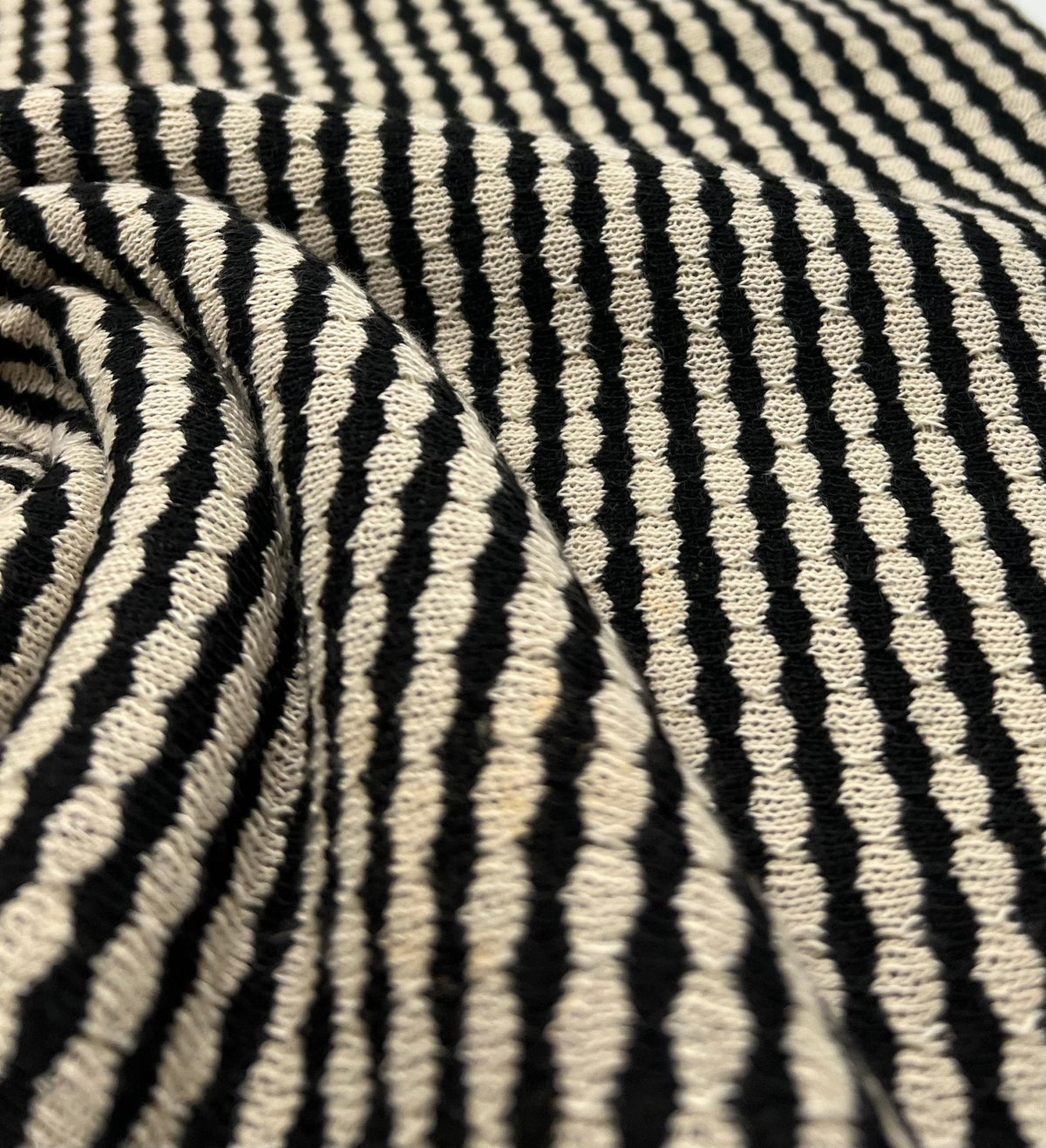 Beige Black Stripe Knitted 2 Way Stretch Fabric