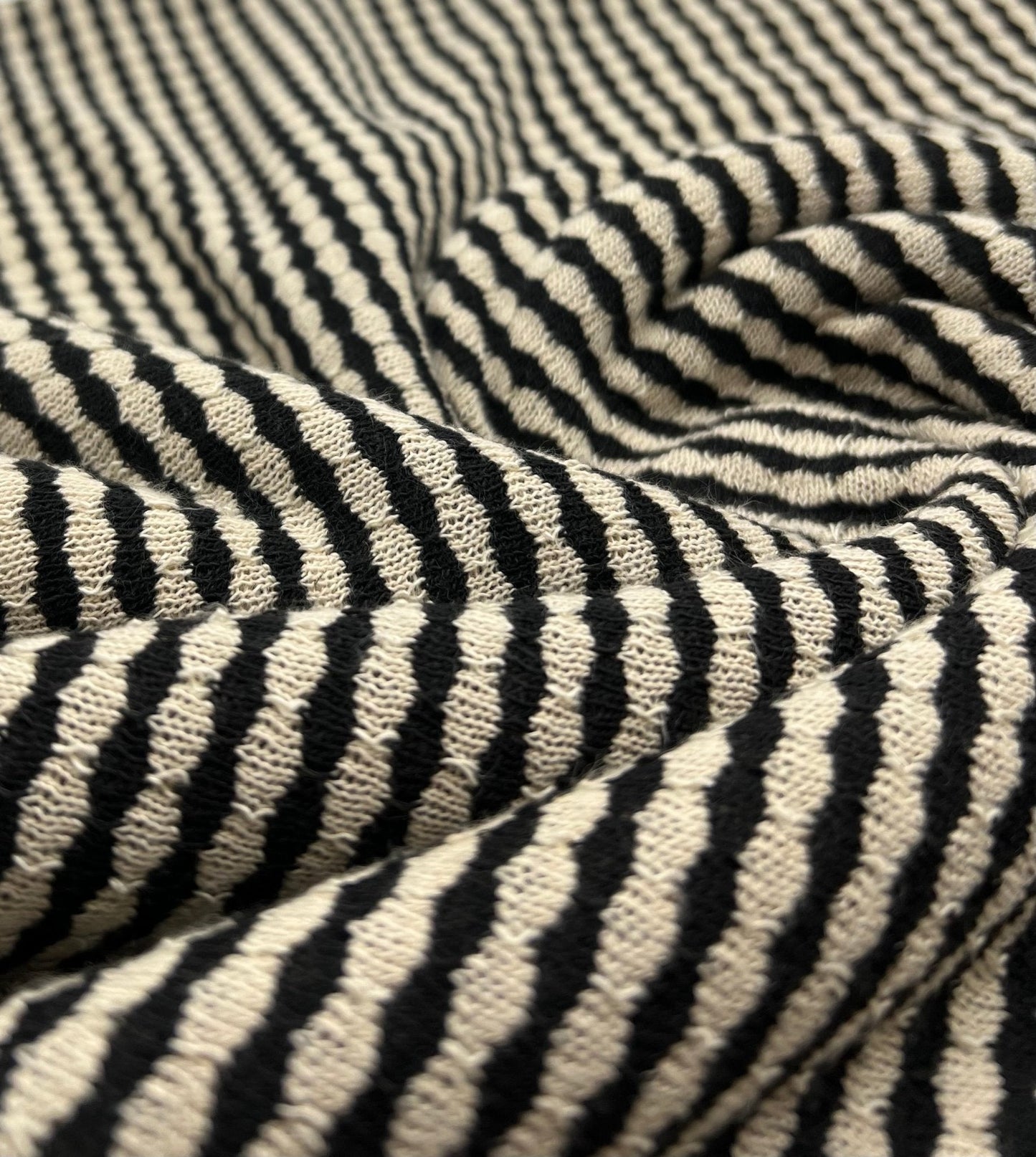 Beige Black Stripe Knitted 2 Way Stretch Fabric