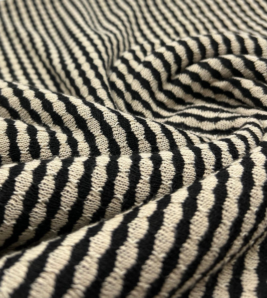 Beige Black Stripe Knitted 2 Way Stretch Fabric