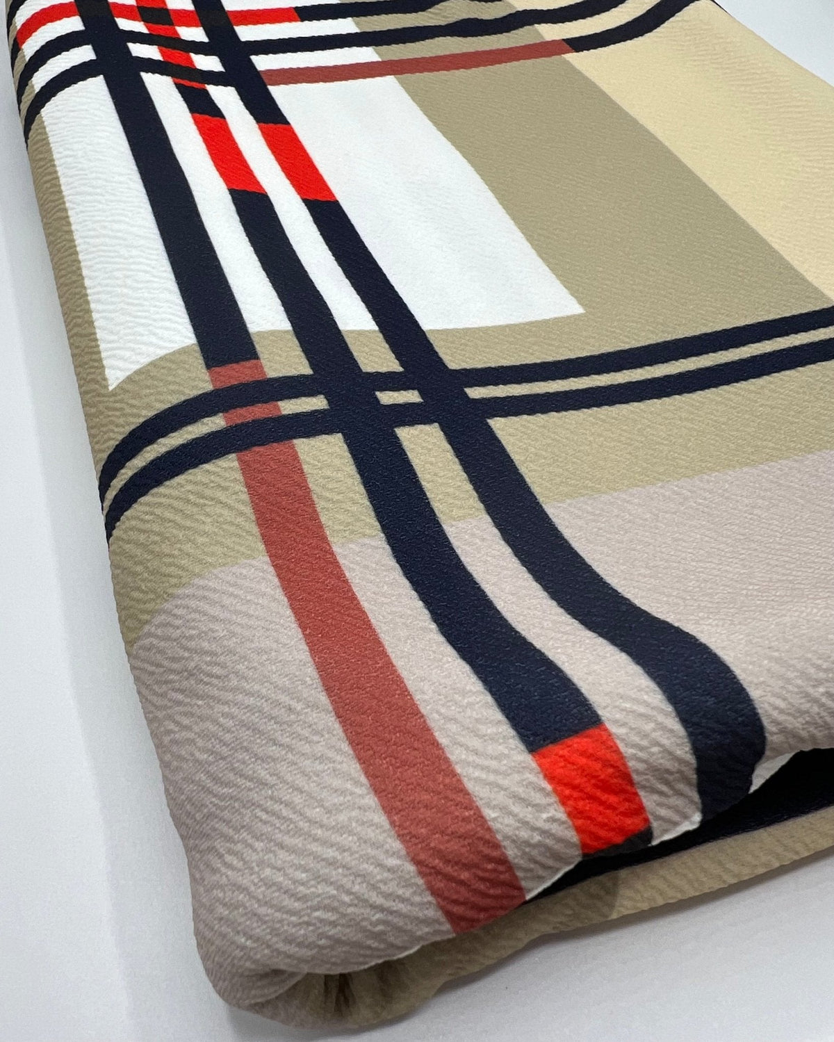 Beige Check Print Liverpool Bullet Stretch Fabric