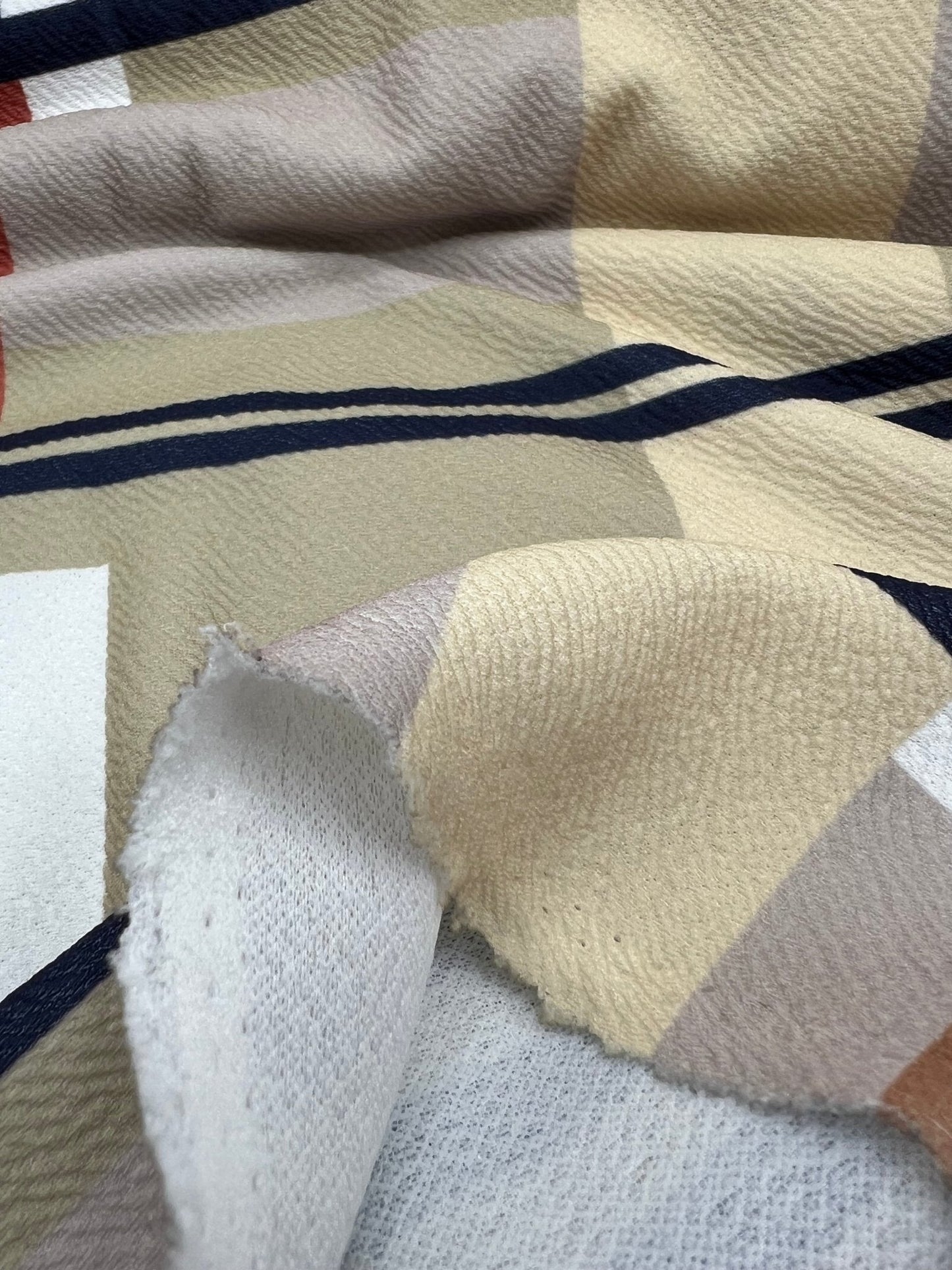 Beige Check Print Liverpool Bullet Stretch Fabric