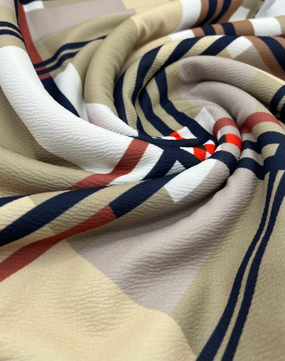 Beige Check Print Liverpool Bullet Stretch Fabric