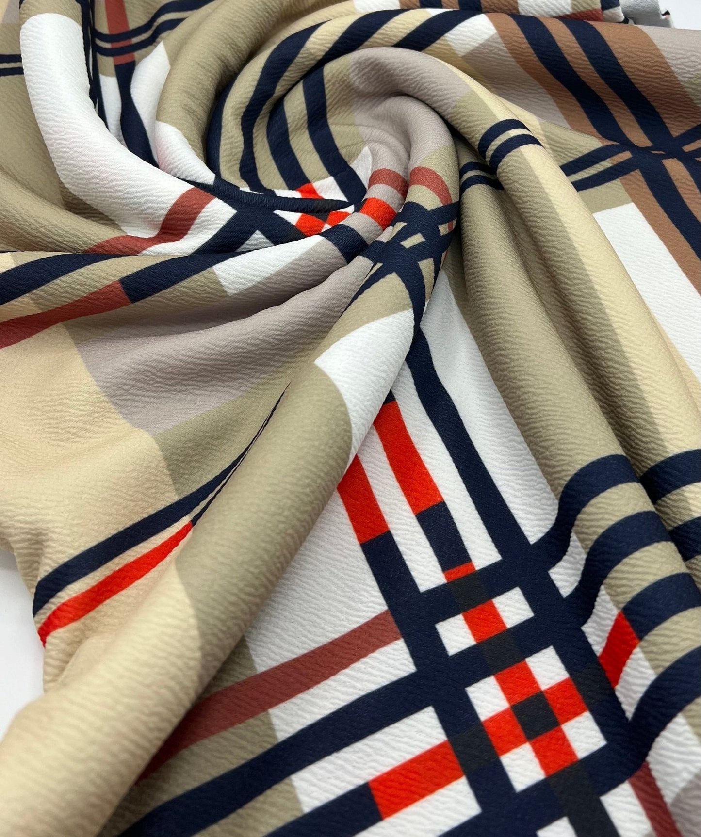 Beige Check Print Liverpool Bullet Stretch Fabric