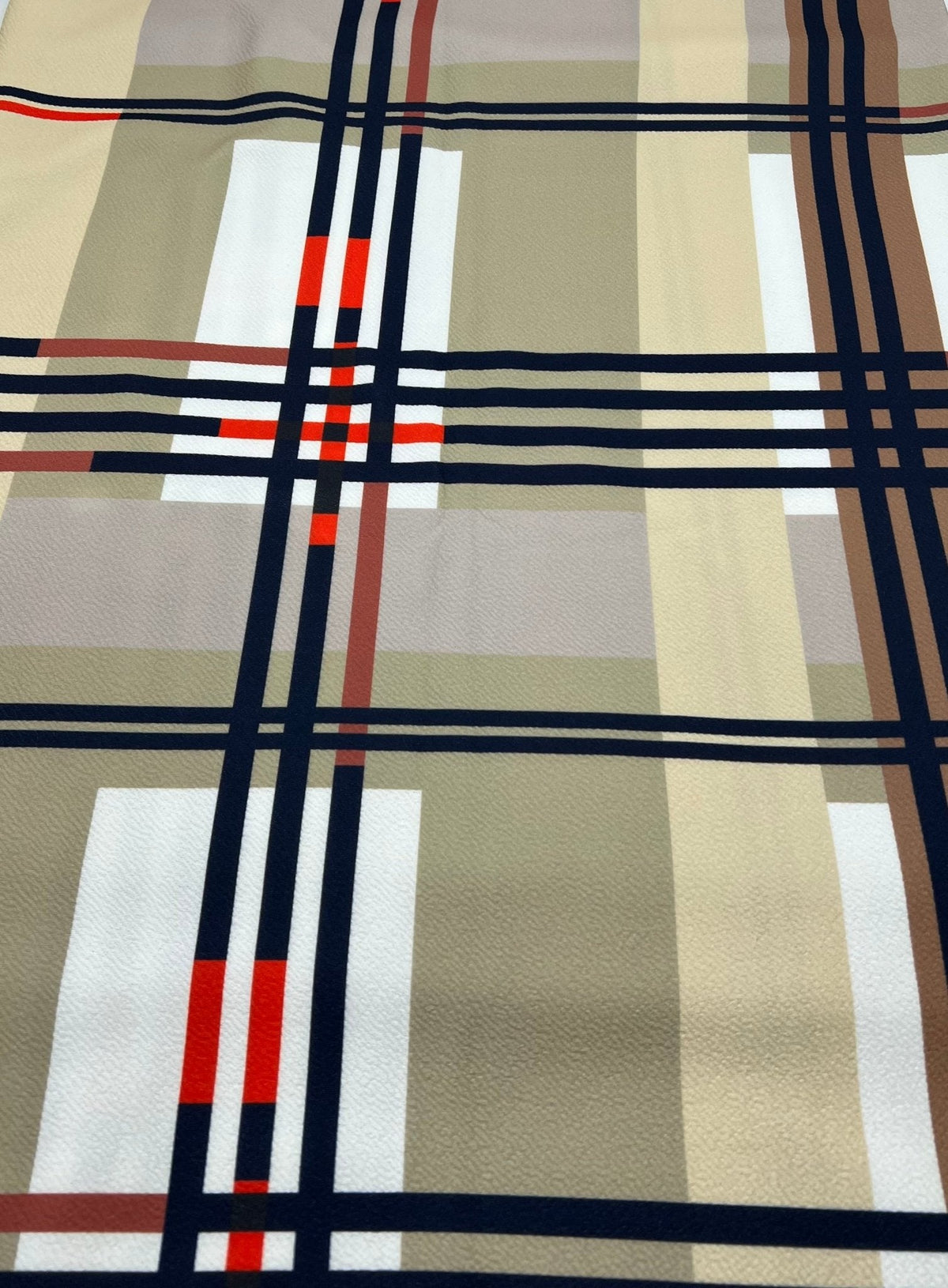 Beige Check Print Liverpool Bullet Stretch Fabric