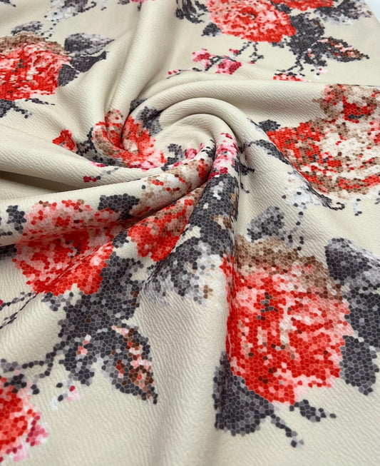 Beige Floral Print Liverpool Bullet Stretch Fabric