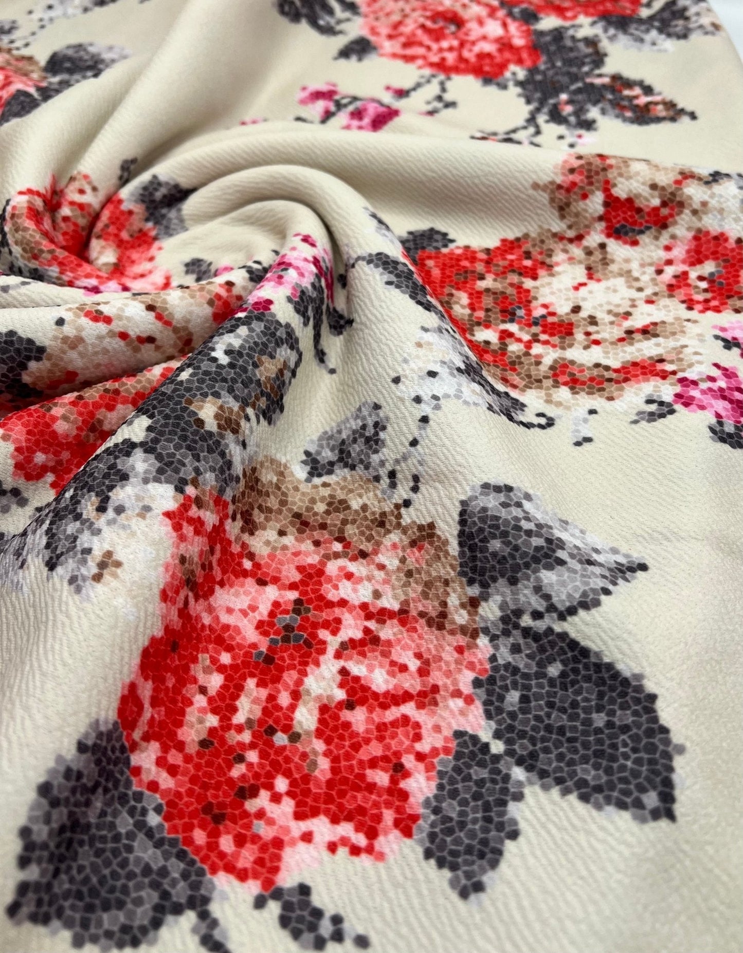 Beige Floral Print Liverpool Bullet Stretch Fabric