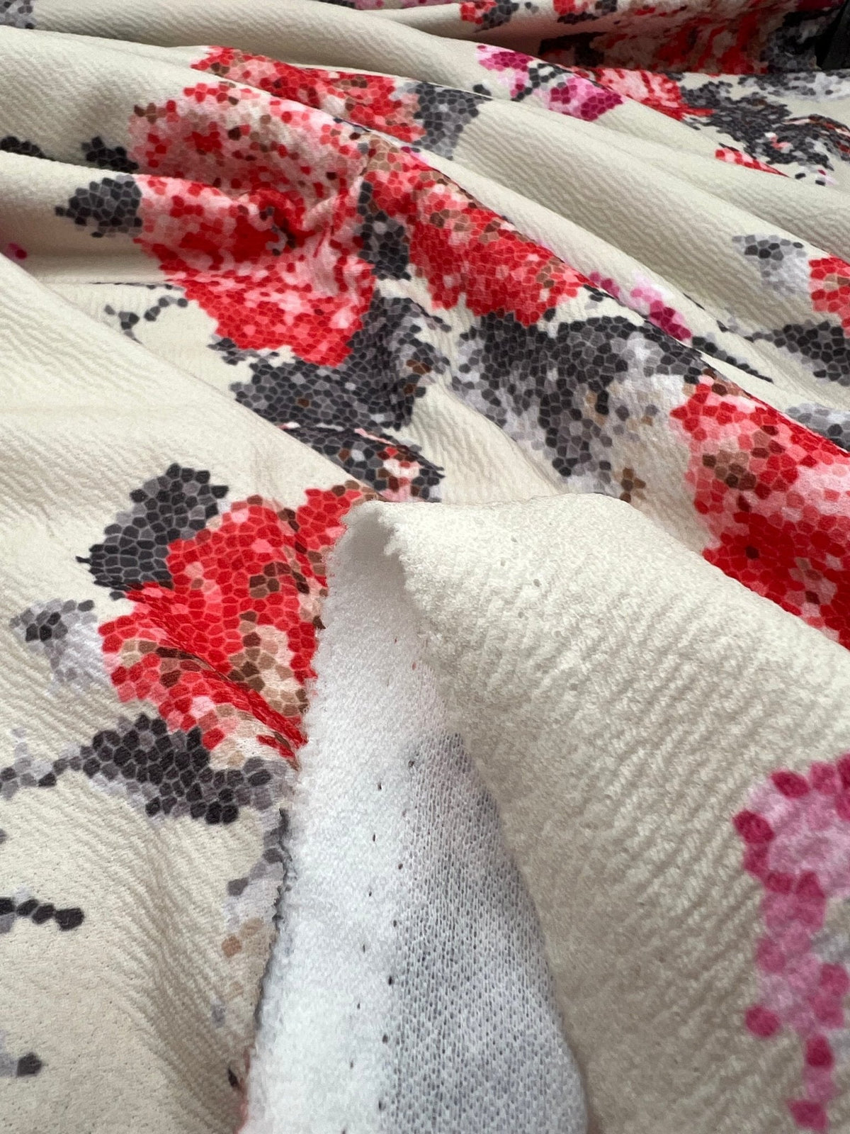 Beige Floral Print Liverpool Bullet Stretch Fabric