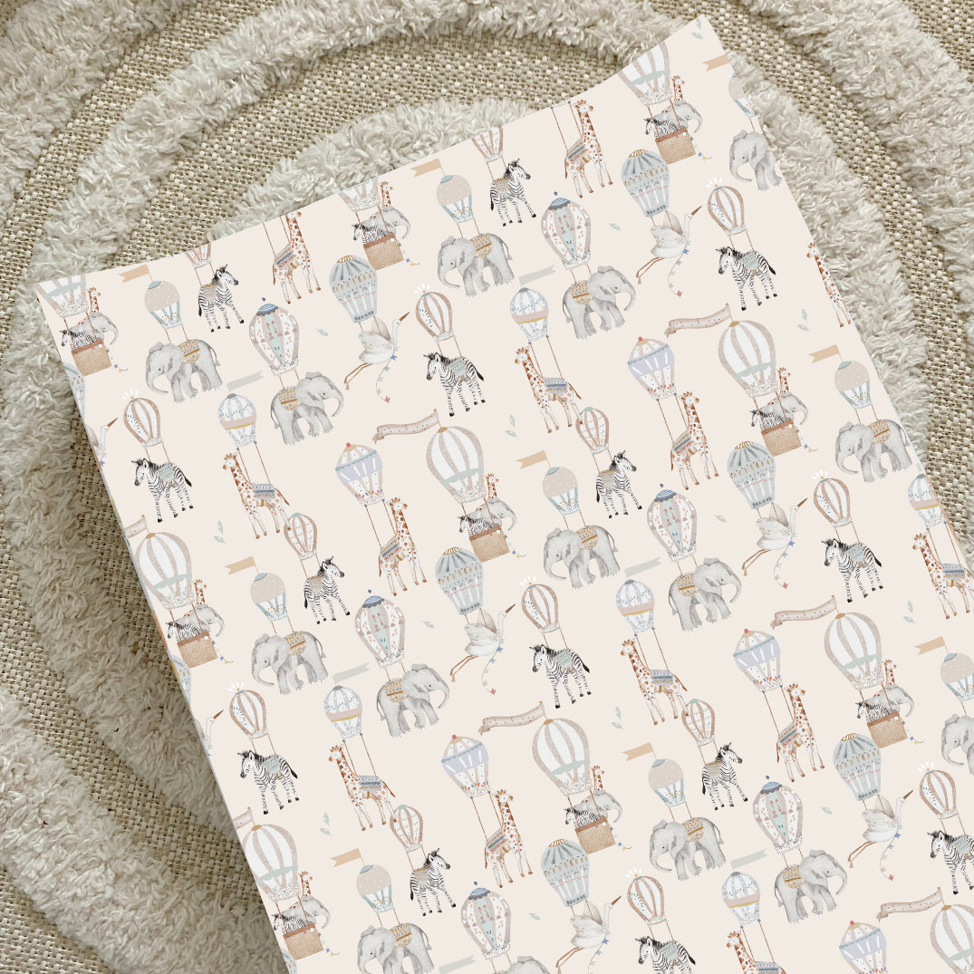 Anti-Roll Wedge Baby Changing Mat - Beige Hot Air Balloons Print