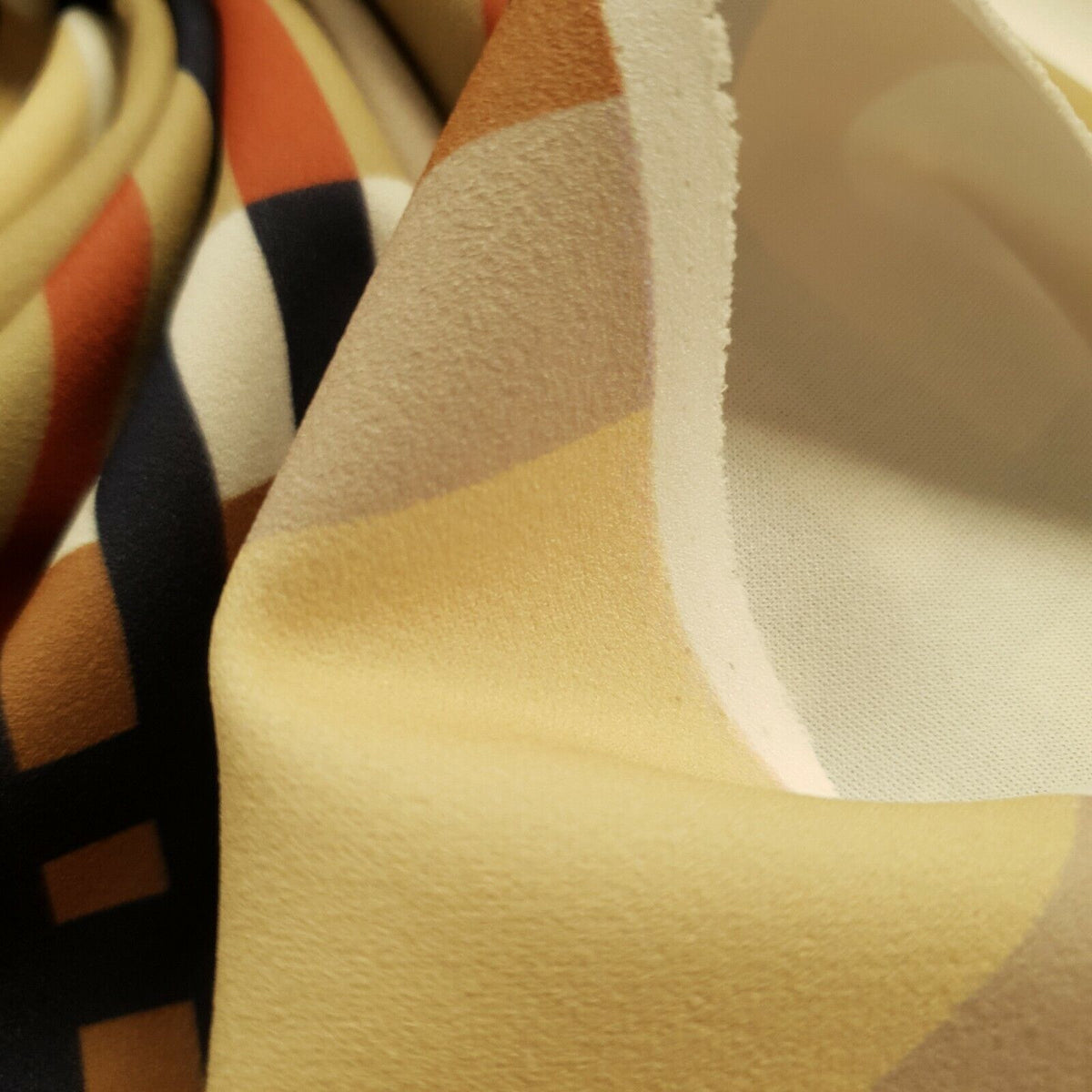 Beige Large Check Printed Scuba Crepe Jersey Fabric 4 Way Stretch