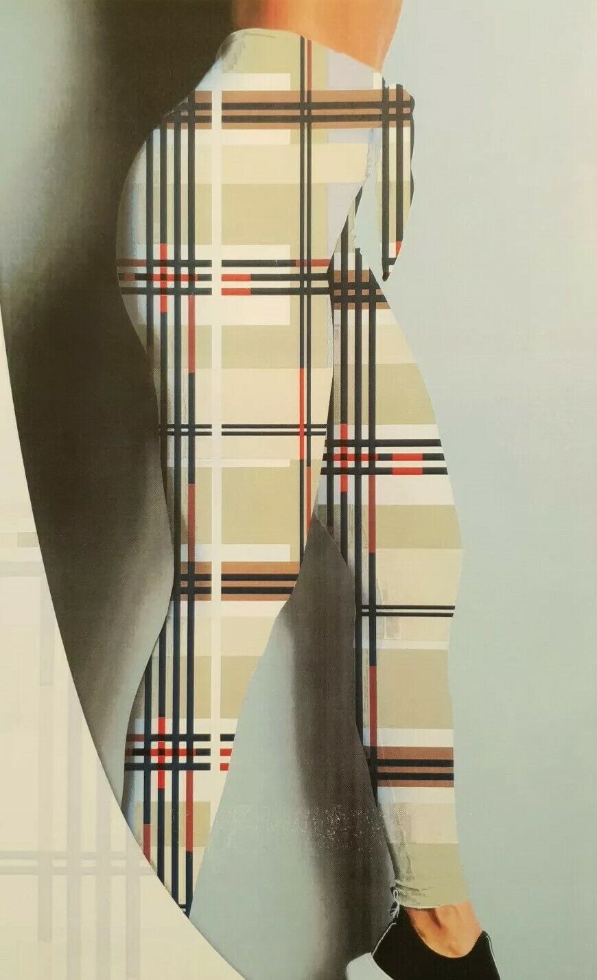 Beige Large Check Printed Scuba Crepe Jersey Fabric 4 Way Stretch
