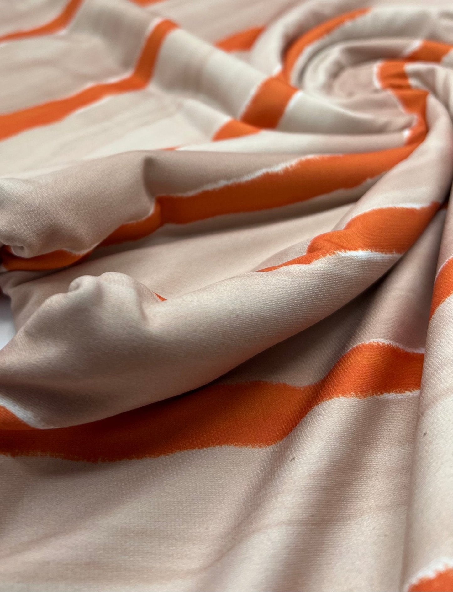 Beige Orange Stripe ITY Fabric