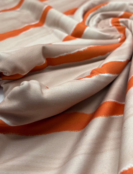 Beige Orange Stripe ITY Fabric