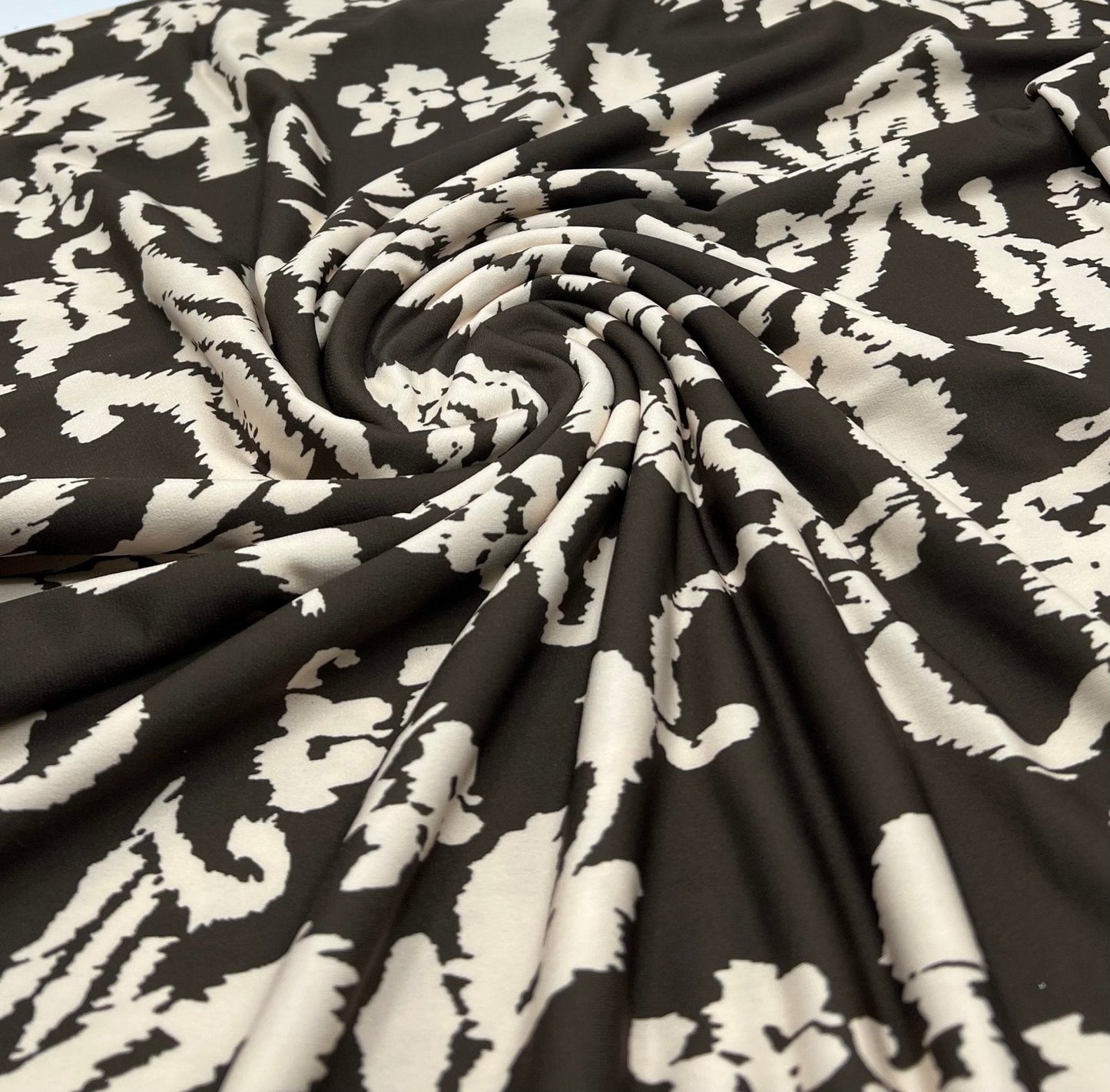 Beige Print Floral Print ITY Fabric 2 Way Stretch