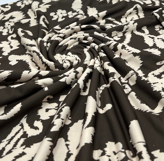 Beige Print Floral Print ITY Fabric 2 Way Stretch