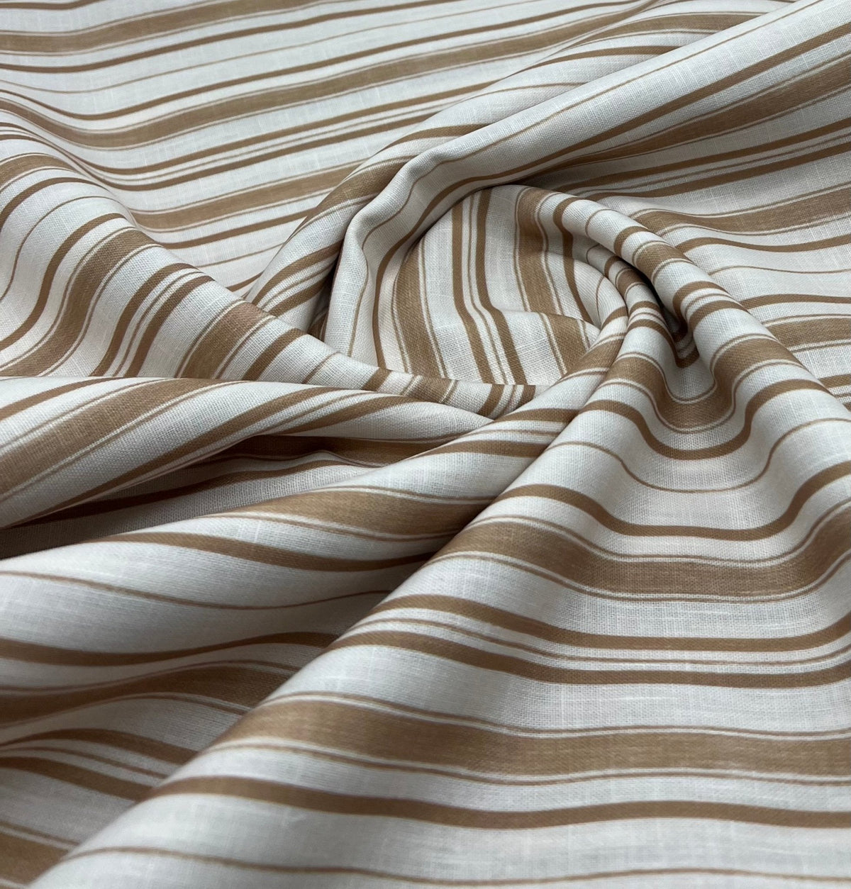 Beige Stripe Linen Look Non Stretch Fabric