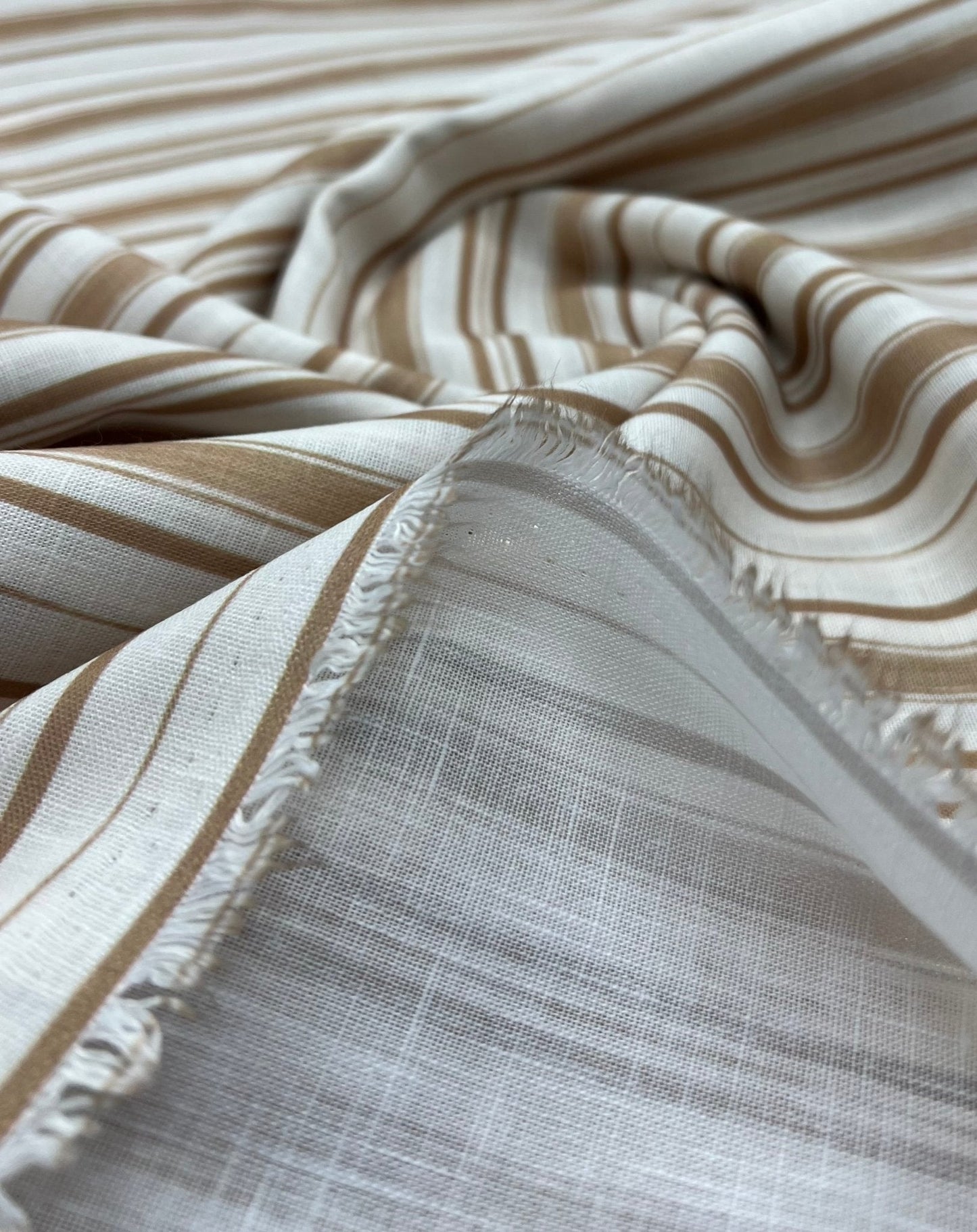 Beige Stripe Linen Look Non Stretch Fabric