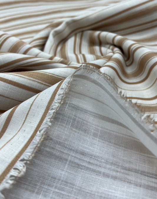 Beige Stripe Linen Look Non Stretch Fabric