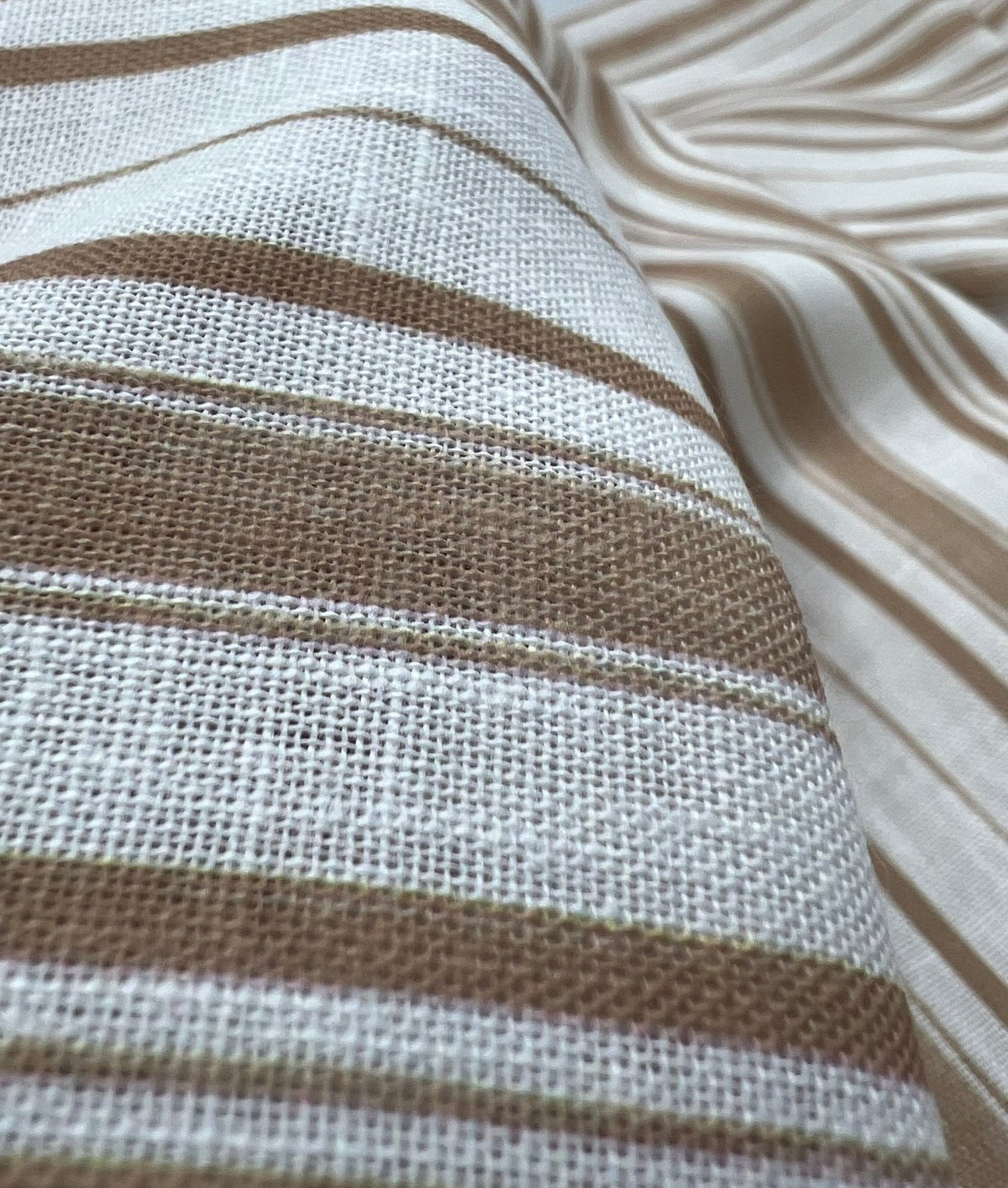 Beige Stripe Linen Look Non Stretch Fabric