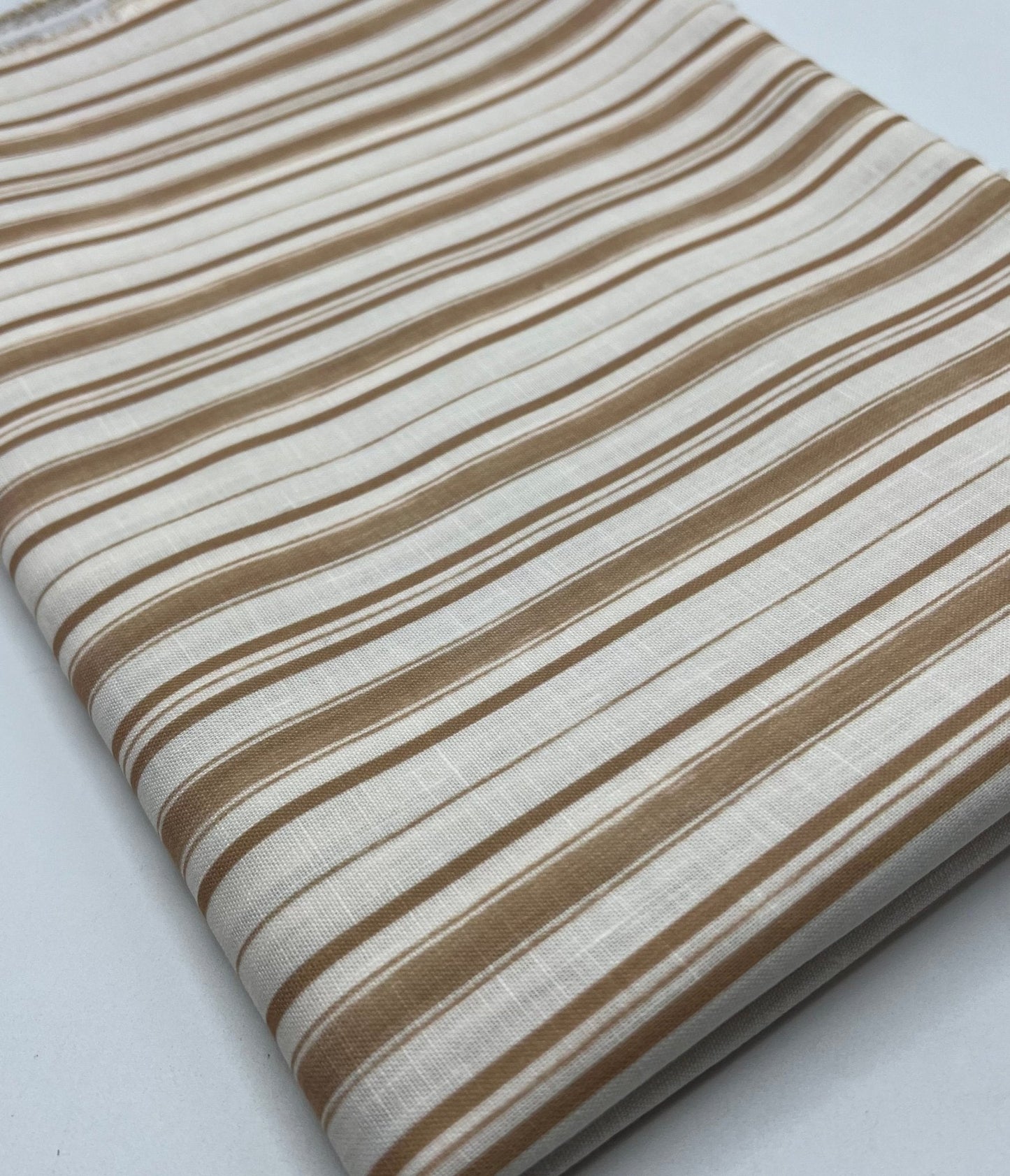 Beige Stripe Linen Look Non Stretch Fabric
