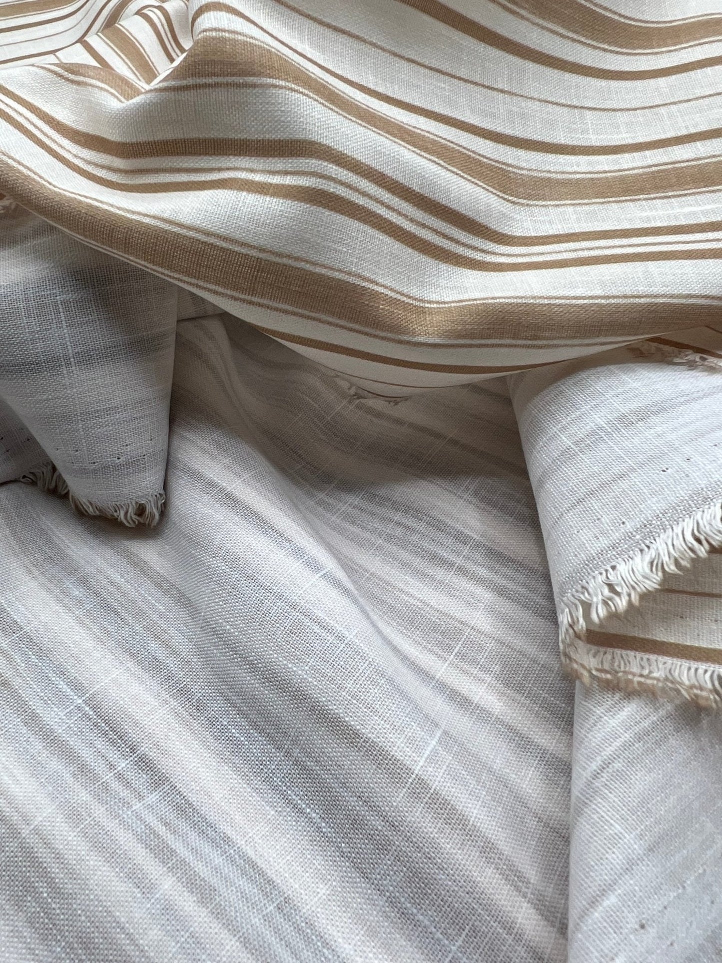 Beige Stripe Linen Look Non Stretch Fabric