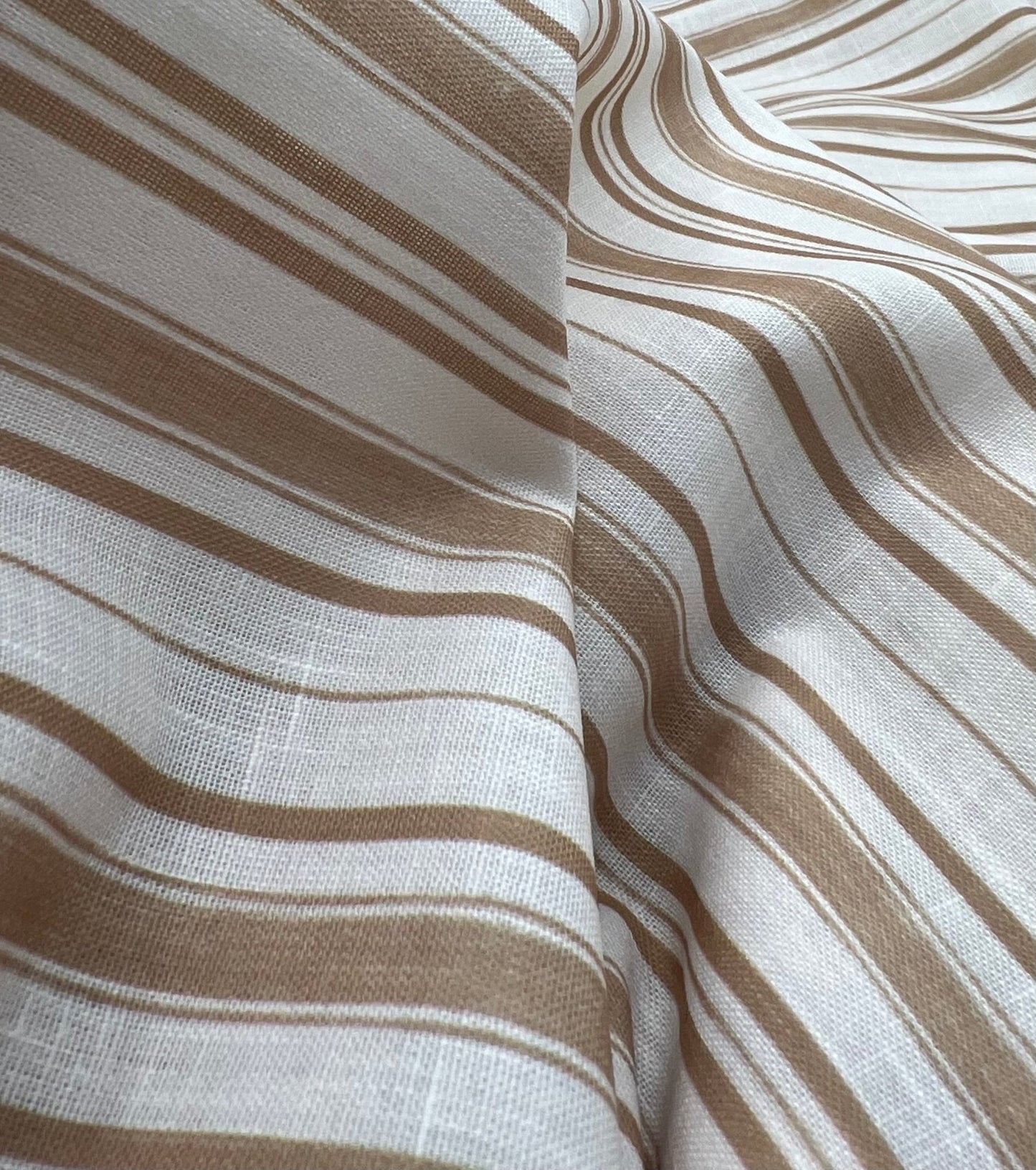 Beige Stripe Linen Look Non Stretch Fabric