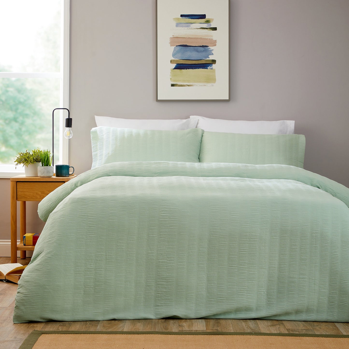 Belgravia Sage Green Microfibre Duvet Cover Set with Pillowcases Soft Easy Care Modern Quilt Bedding Bed Linen Set by OLIVIA ROCCO