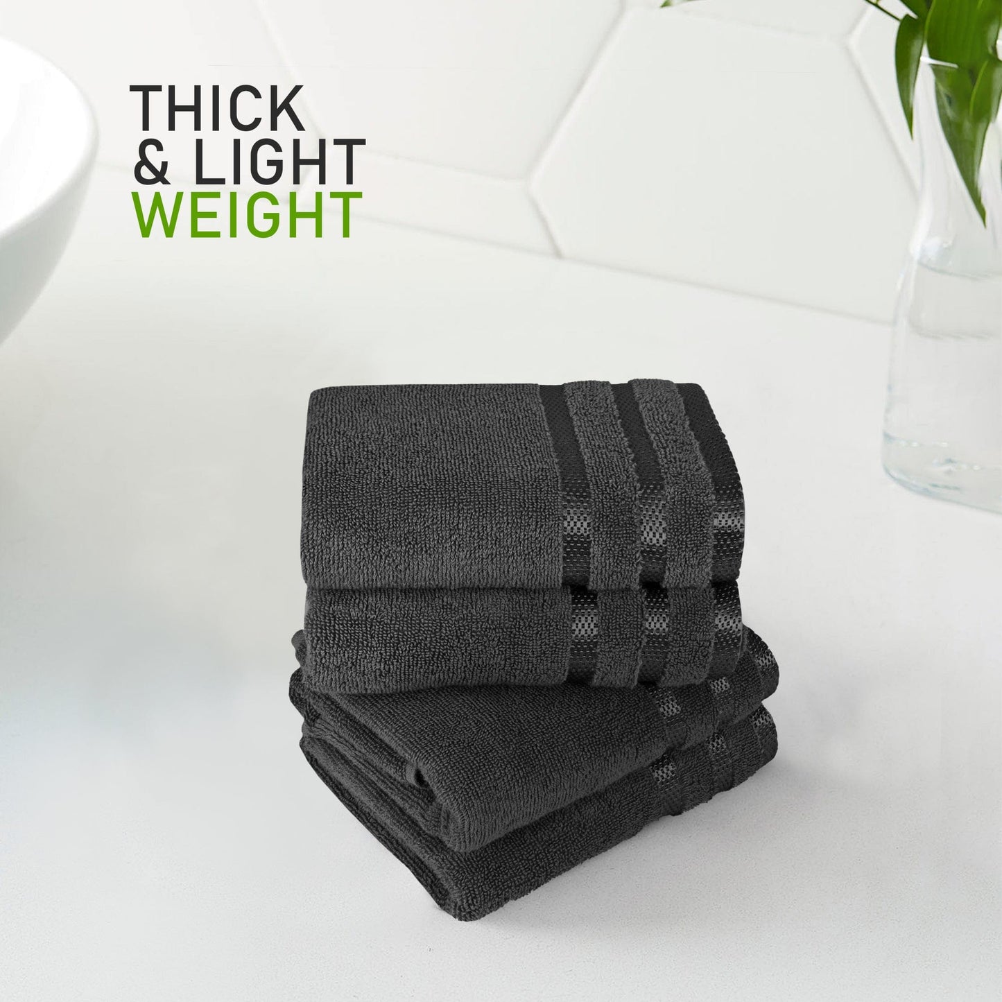 Belmont Viscose Stripe Grey Towels 100% Cotton Hotel Quality Super Absorbent 10 Piece Bale Set, 4 Hand Towel & 12 Face Cloths by OLIVIA ROCCO