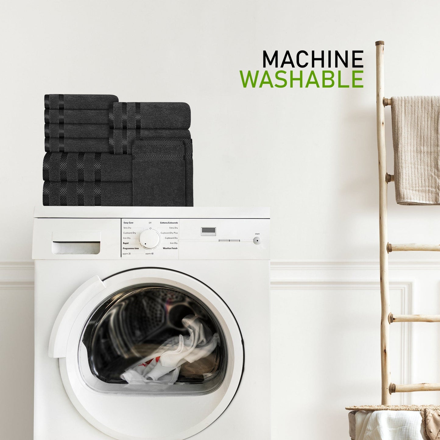 Belmont Viscose Stripe Grey Towels 100% Cotton Hotel Quality Super Absorbent 10 Piece Bale Set, 4 Hand Towel & 12 Face Cloths by OLIVIA ROCCO